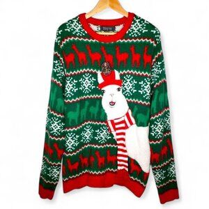33Degress Llama with Scarf Holiday Christmas Ugly Sweater Men's Party‎ Chunky L